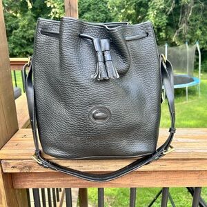 Vintage 80s 90s Dooney & Bourke Leather Bucket Bag drawstring tassel